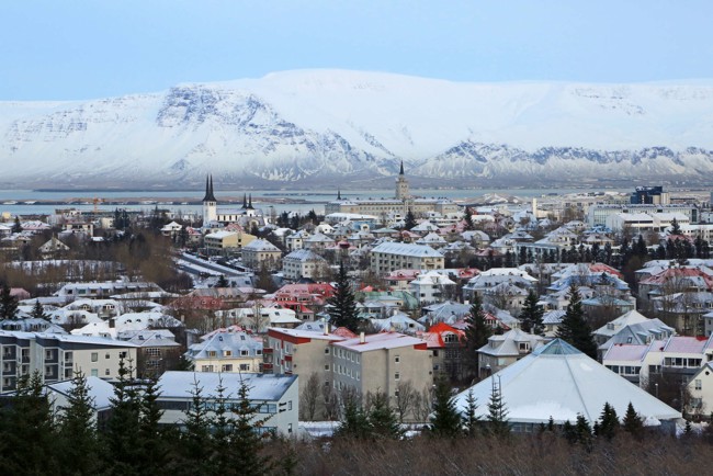 Uitzicht over de stad Reykjavik, IJsland