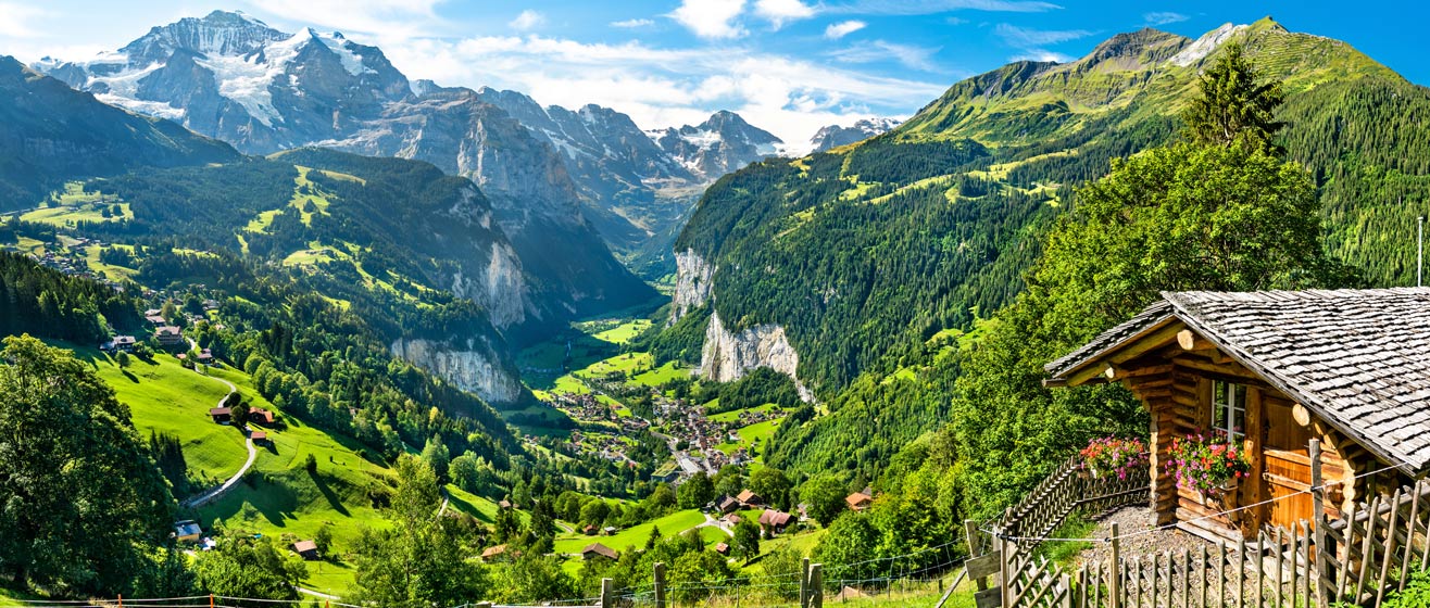 Uitzicht over het groen in de Zwitserse alpen