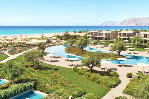 Groene tuin met zwembaden bij Ikos Kissamos