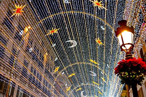 Kerstverlichting in Malaga tijdens een stedentrip december