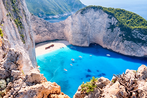 Luchtfoto van Shipwreck Beach op Zakynthos