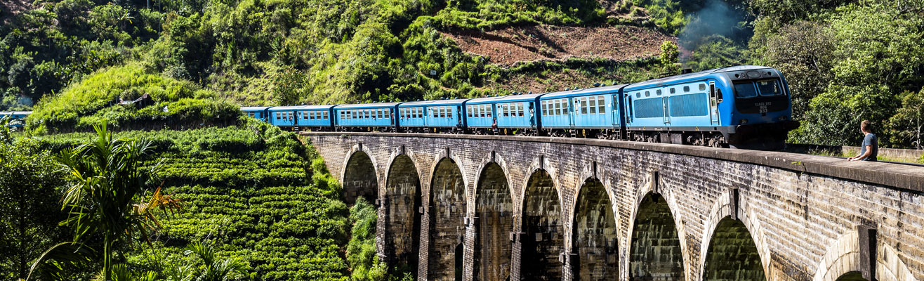 Trein door het landschap van Sri Lanka